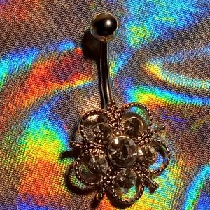 Chrome Flower Surgical Steel Belly Button Ring 14G